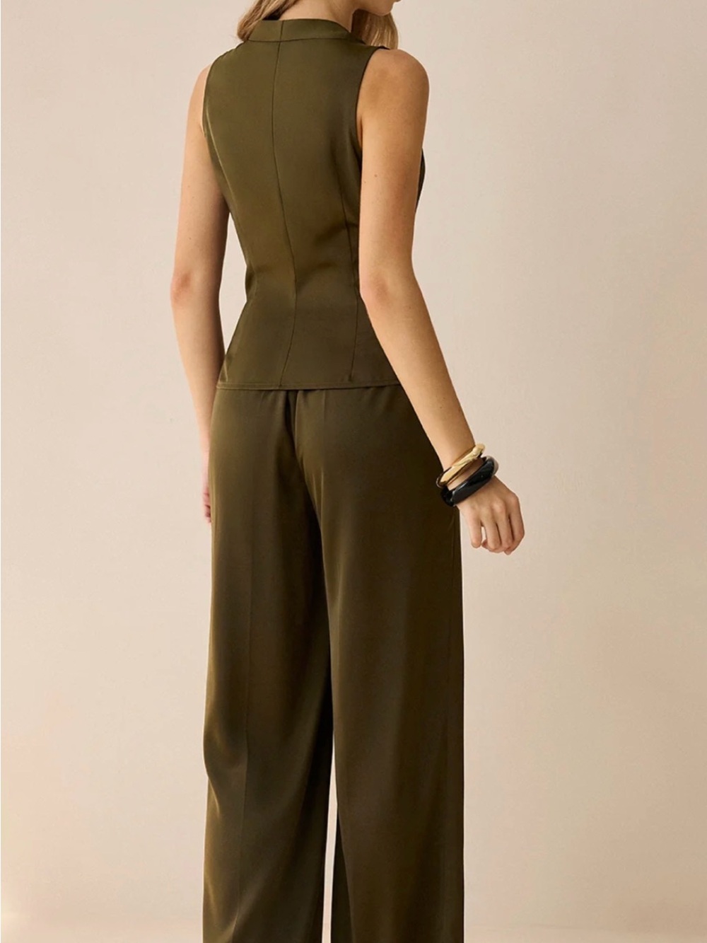 COMMENSE Dark Green Asymmetric Wrap Top & Pants Set S - Picture 4 of 9